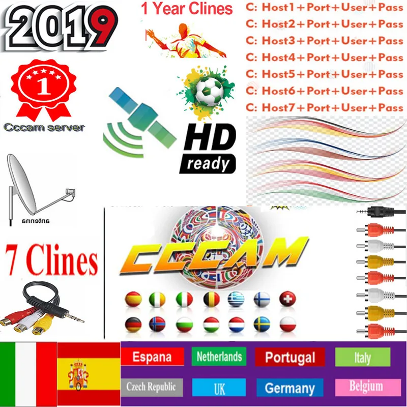 Быстрый и стабильный HD 1 год Европа Испания Cccam7 Clines для DVB-S2 v7 спутниковый ТВ приемник V8 супер V9 супер