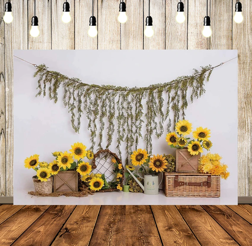 

Autumn Sunflower Photography Backdrop Supplies for Newborn Kids Baby Shower 1st Birthday Party Decors Studio Cake Smash Portrait