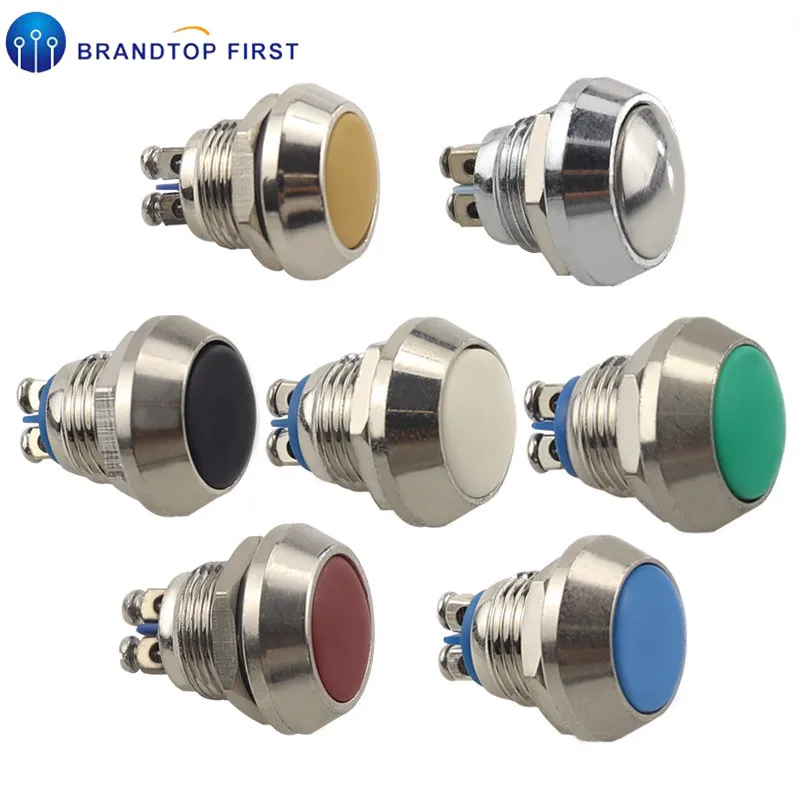 12 мм мгновенная металлическая кнопка 1NO цветные переключатели сферическая