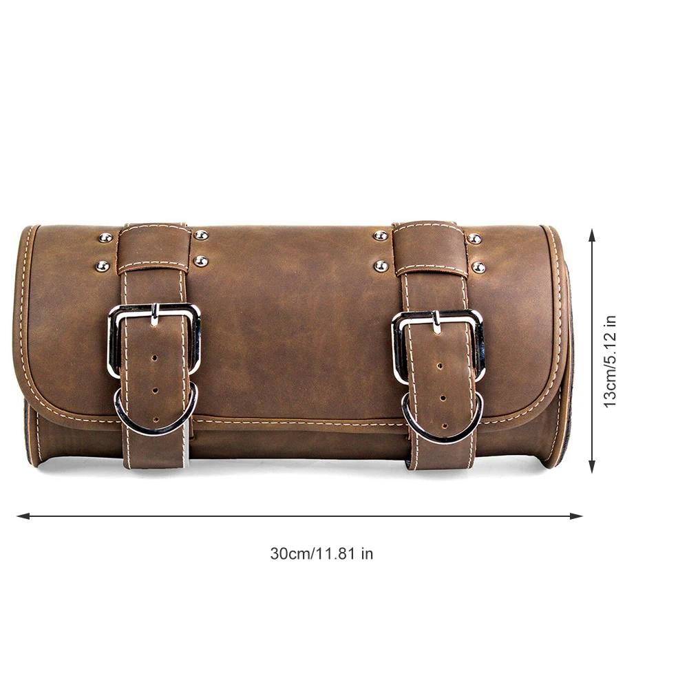 

Motorcycle Front Side Saddle Tool Bag Luggage Pannier Roll Barrel Storage Brown