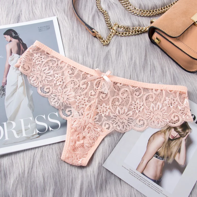 Трусики стринги Для женщин пикантные кружевные нижнее белье трусы для девочек с