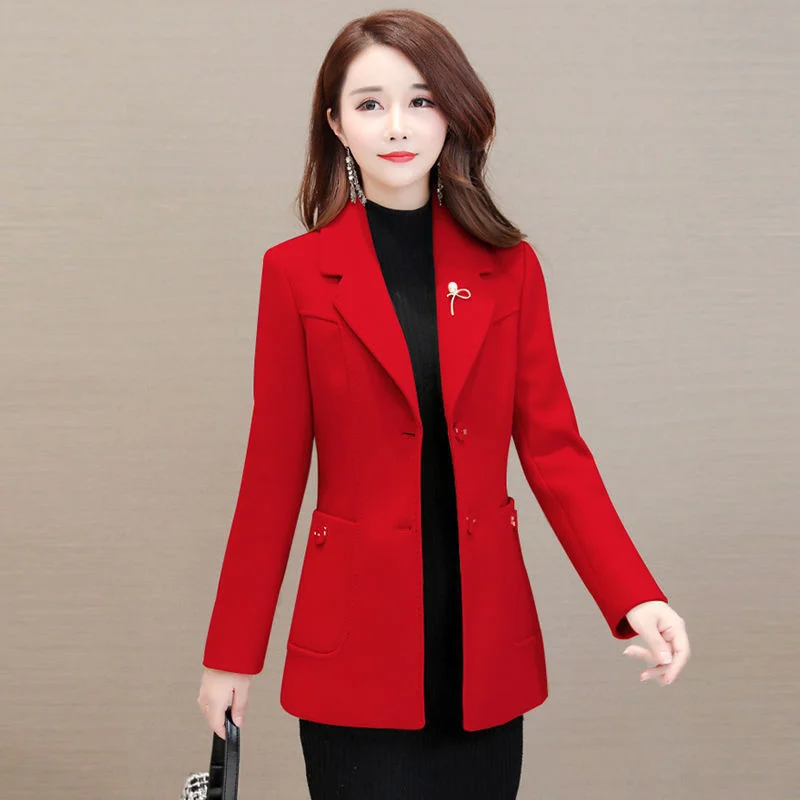 

Autumn Winter Models 2021 New Woolen Coat Female Middle-Aged Women's Slim Short Suit Short Fashionable Woolen Coat Suit Collar