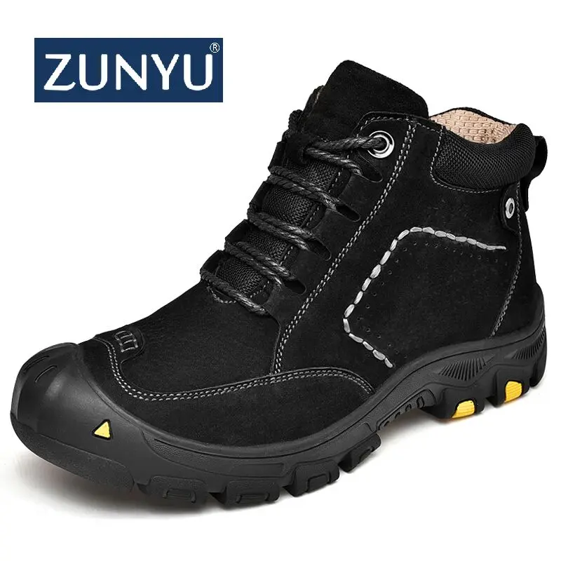 ZUNYU/Новые мужские ботинки из натуральной кожи модные зимние теплые плюшевые