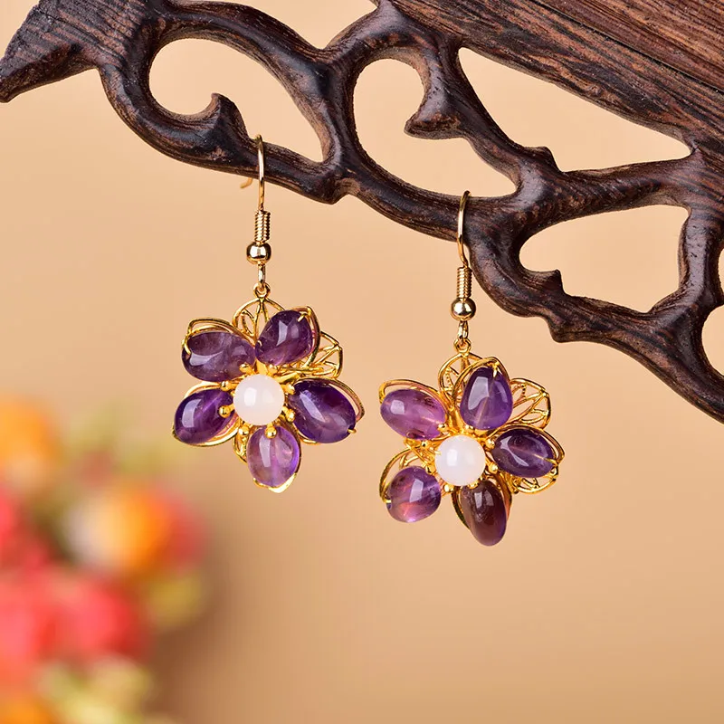 

2021 trend earrings for women vintage Crystal Flower Earrings Retro aesthetic pink Piercing Woman earring Fashion 2020 jewelry