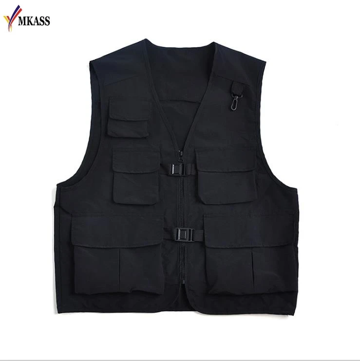 

Mens Fashion Tooling Vest Men Streetwear Cargo Vest Hip Hop Sleeveless Jacket Gilet Military Multi-Pocket Outdoors Tactical Coat
