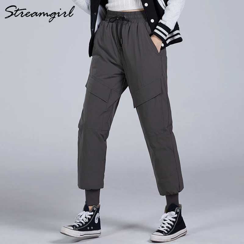 Теплые зимние женские брюки больших размеров 4XL с высокой талией черные