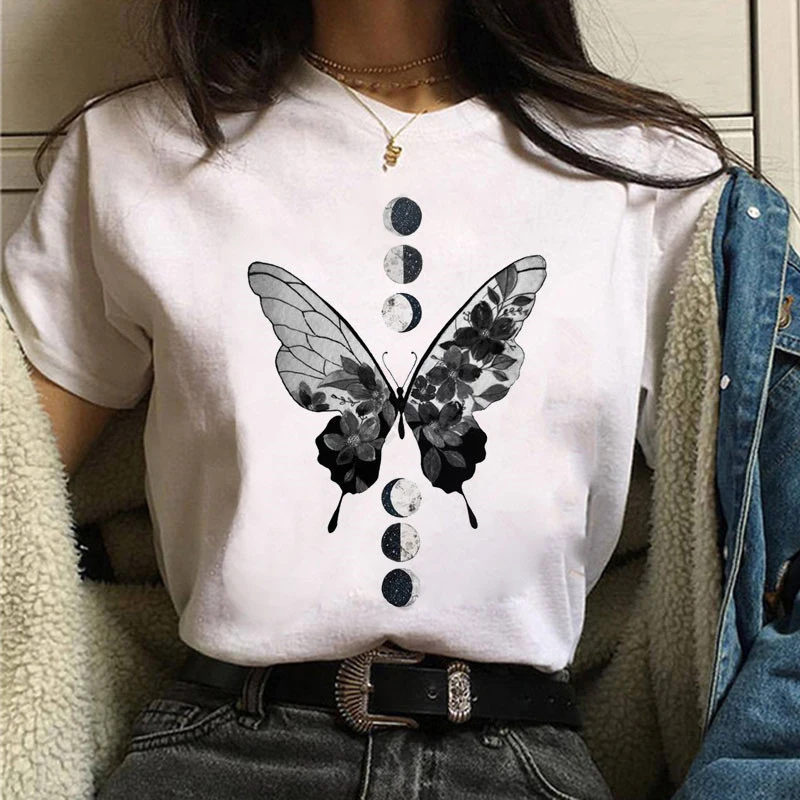 

ZOGANKIN Female Casual Tops Tee The Moon Butterfly Graphic Printed Women T-shirt Unisex Summer New Fashion Short Sleeve Tshirts