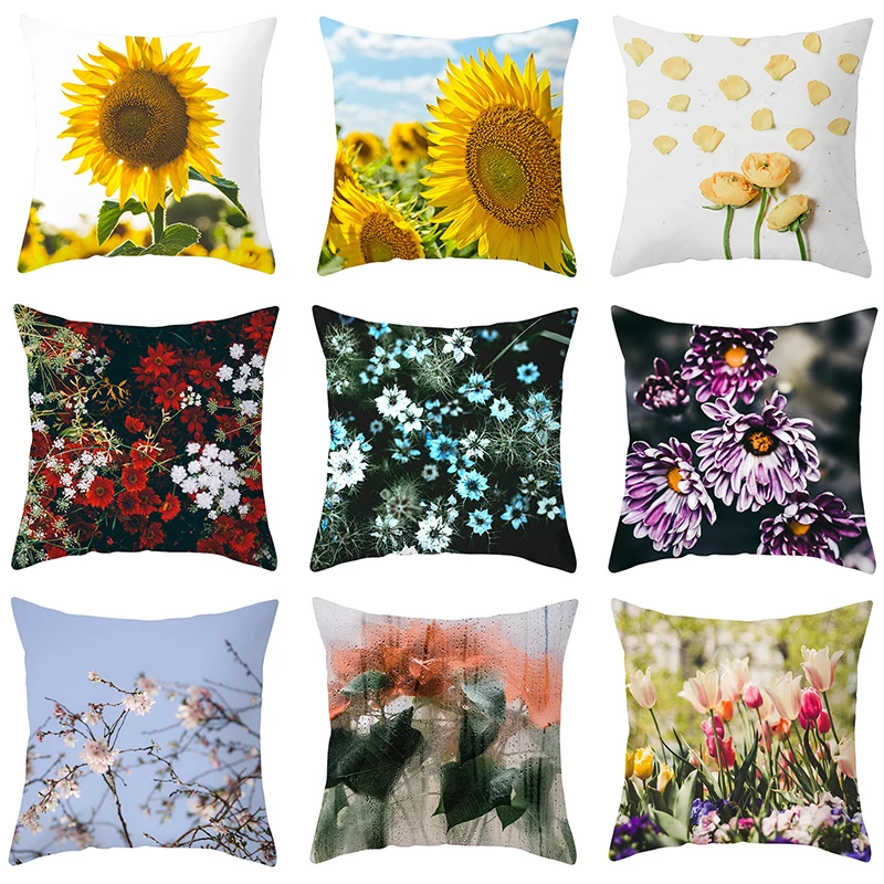

Cushion Cover Sunflowers Decorative Pillowcase Plants Prints for Sofa Office Throw Pillows Covers Modern Home Decor 45*45cm/pc