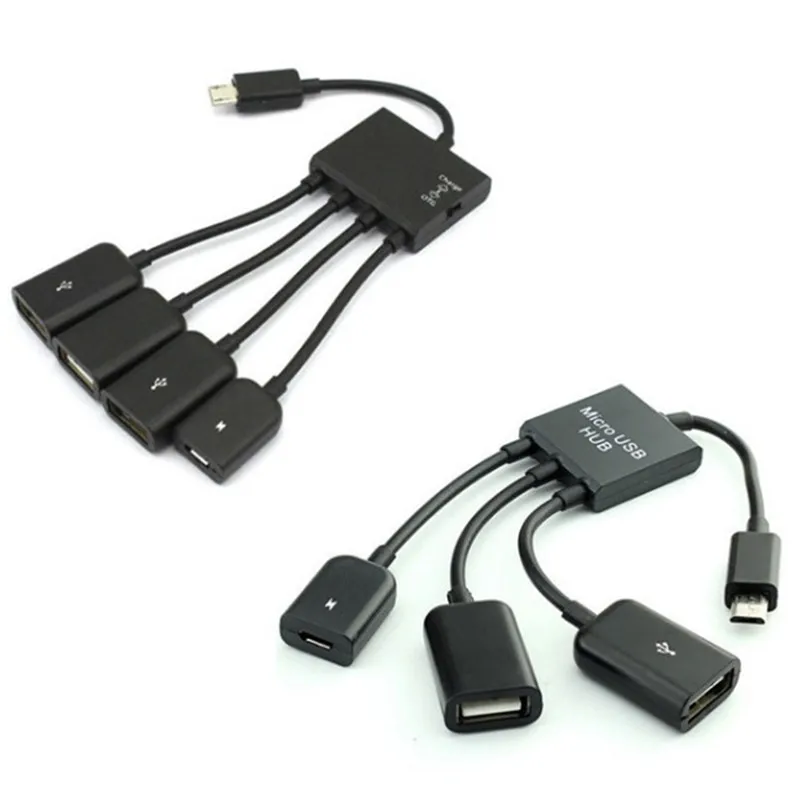 

New 4 in 1 Micro USB Host OTG Charge Hub Cord Adapter Splitter for Android Smartphones Tablet Black Cable