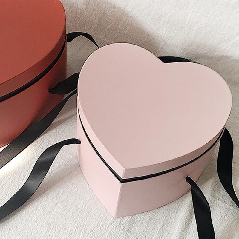 Розовый Double Love Heart Box Gift Portable Packing Flower Bouquet Holder Florist Wedding Favor Valentine's Day Decoration Boxes - Цвет: Розовый