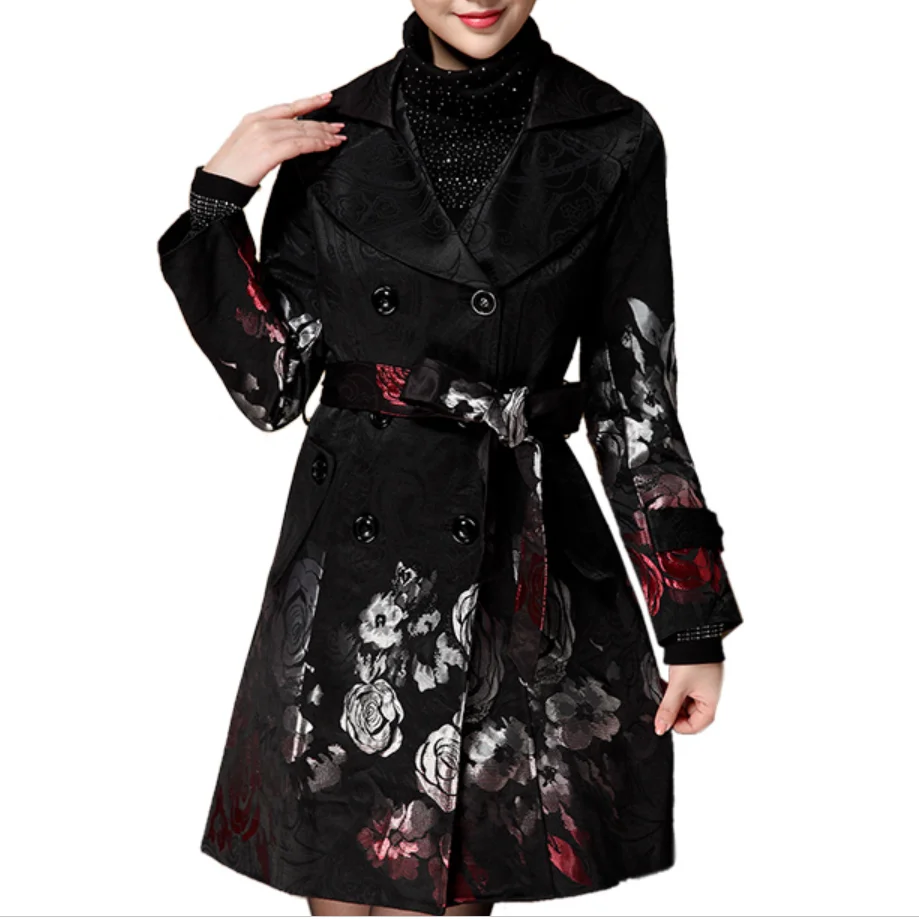 Женский двубортный жаккардовый Тренч с принтом облегающая верхняя одежда |