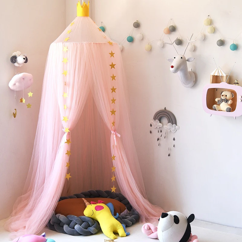 

Canopy Mosquito Net Children's Room Dome Dream Crib Mosquito Net Palace Wind Bed Curtain Free Installation of Baby Mosquito Net