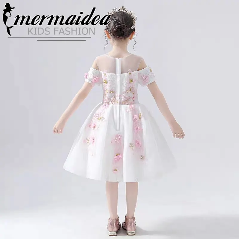 Летнее роскошное Новое Детское пышное платье принцессы с цветочной аппликацией
