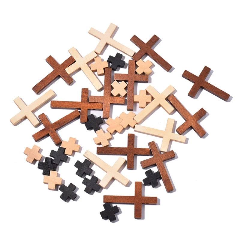 

50g Mixed Wood Cross Pendants Wooden Mini Cross Charms Religious Cross Beads DIY R2LE