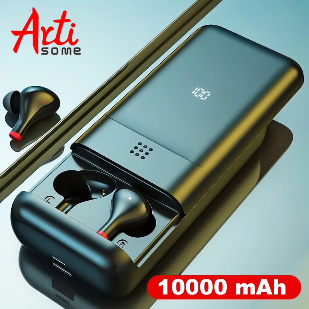 True 10000 мАч TWS Bluetooth наушники беспроводные 5 0 батарея IPX5 Водонепроницаемая