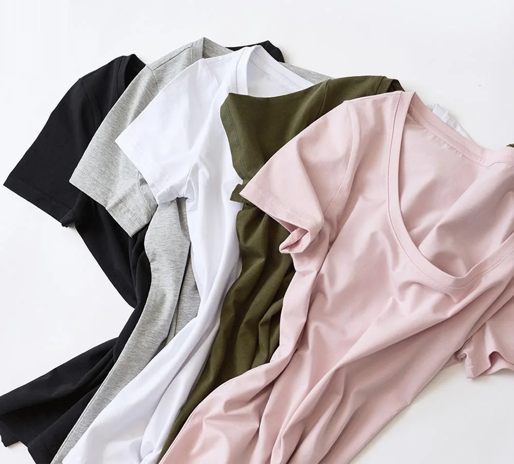 Футболка женская из чесаного хлопка с V образным вырезом и коротким рукавом|Чехлы