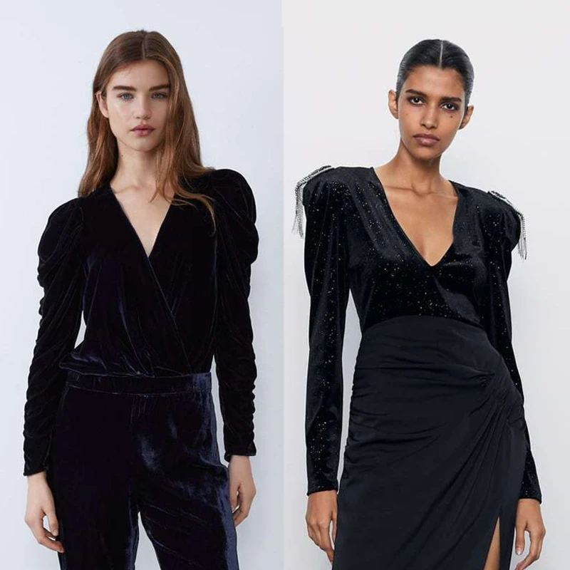 2020 ZA женский комбинезон вельветовый с длинным рукавом и v образным вырезом