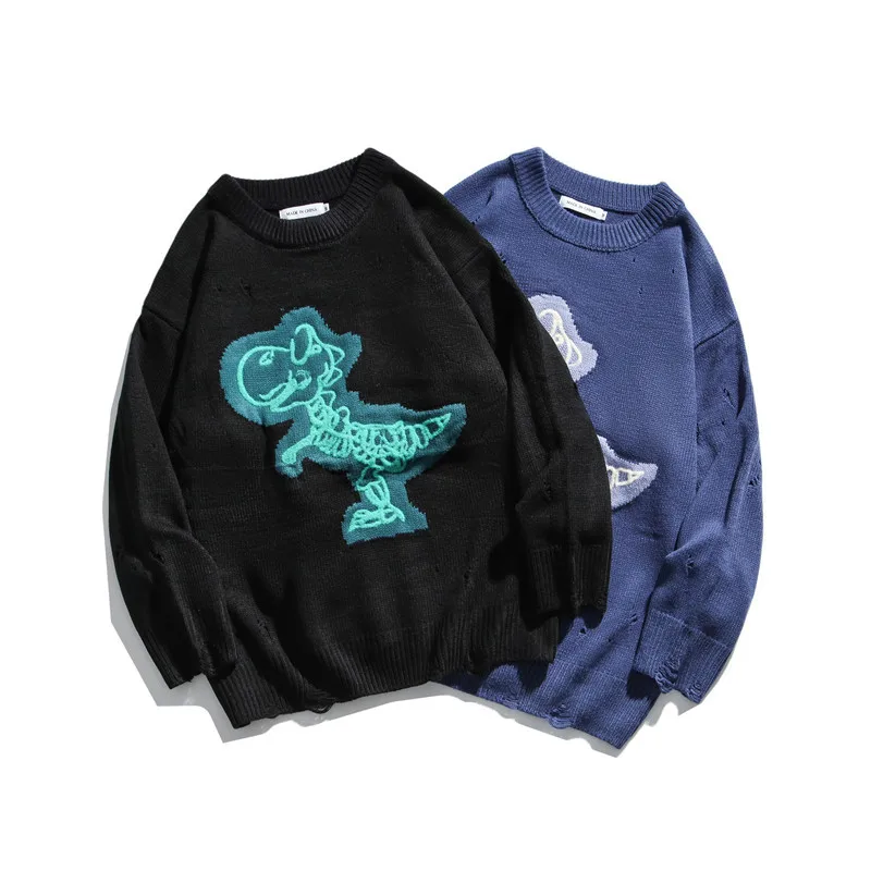 

Dinosaur Hong Kong flavor youth Couple salt BF loose sweater men and women's Korean version ins trend breaking hole
