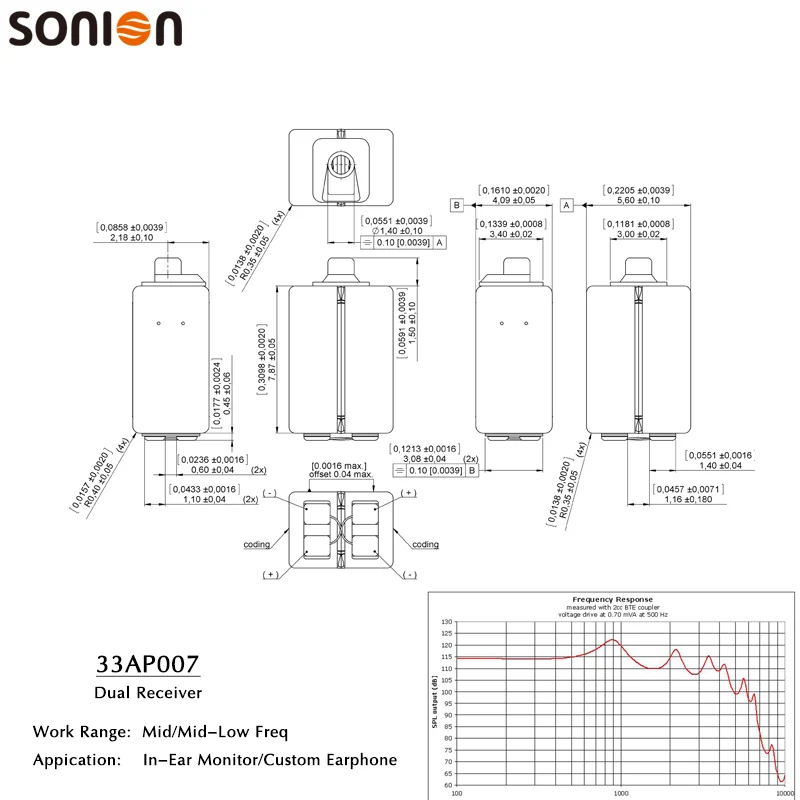 Sonion 33AP007 Сбалансированный Арматура двойной драйвер приемника Динамик Mid Freq для