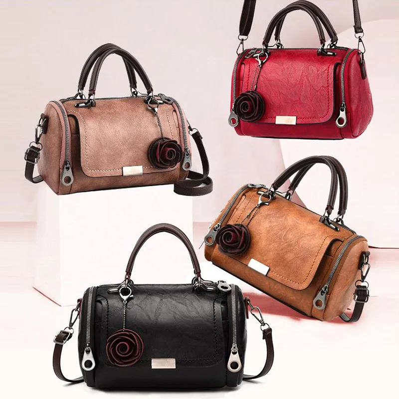 

Women's Handbags Fashion New Large Capacity Rose Pendant Pu Leather Shoulder Bags Casual Messenger Bags For Women Female Tote