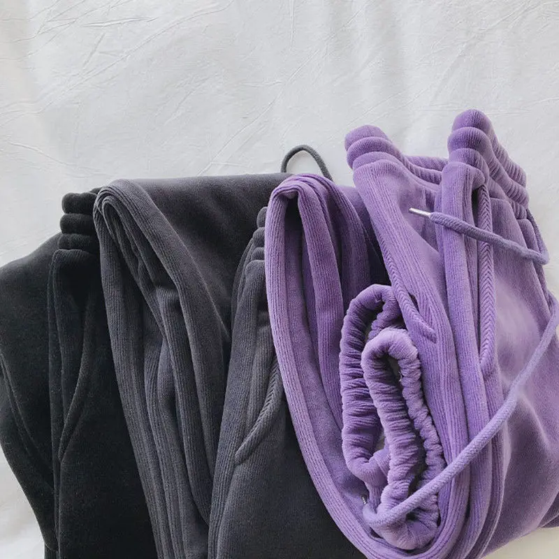 

Thick Plush Padded Fleece Warm Sweatpants Women Winter Solid Harem High Waist Casual Loose Long Pants Lace Up Trouser Sportswear