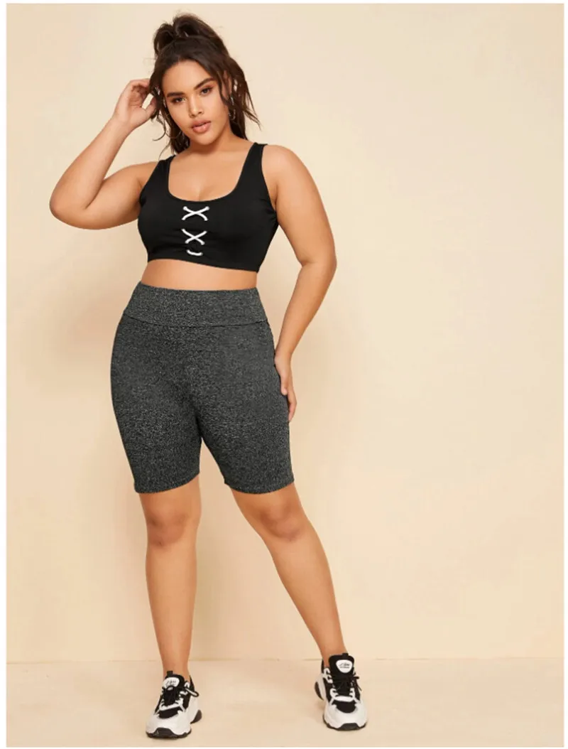 Летние сексуальные женские шорты с высокой талией однотонные размера плюс темно