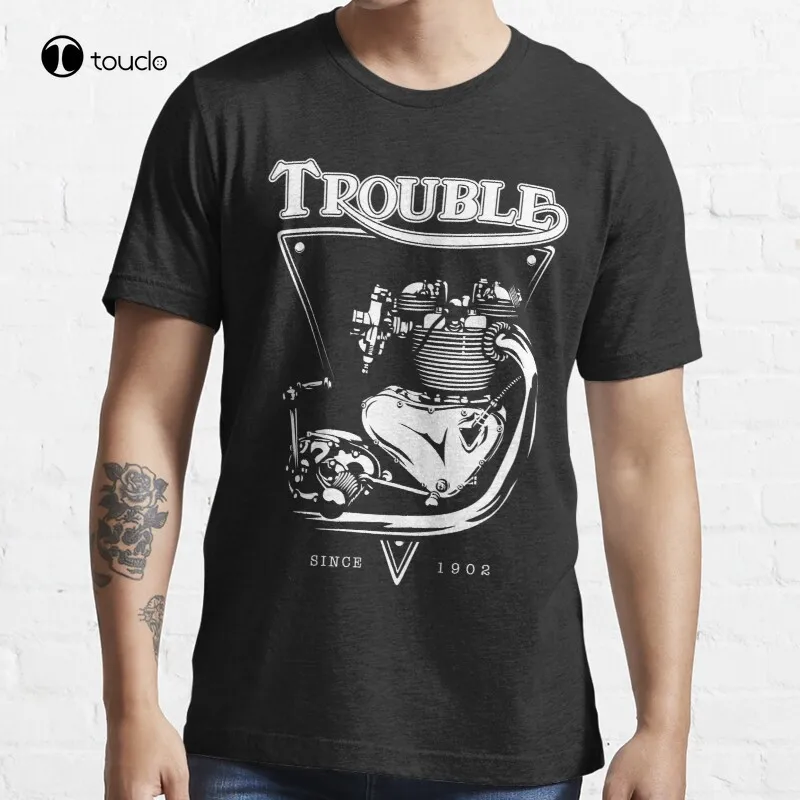 

Trouble Engine Vintage Classic Engine Motorcycle T-Shirt Cotton Tee Shirt
