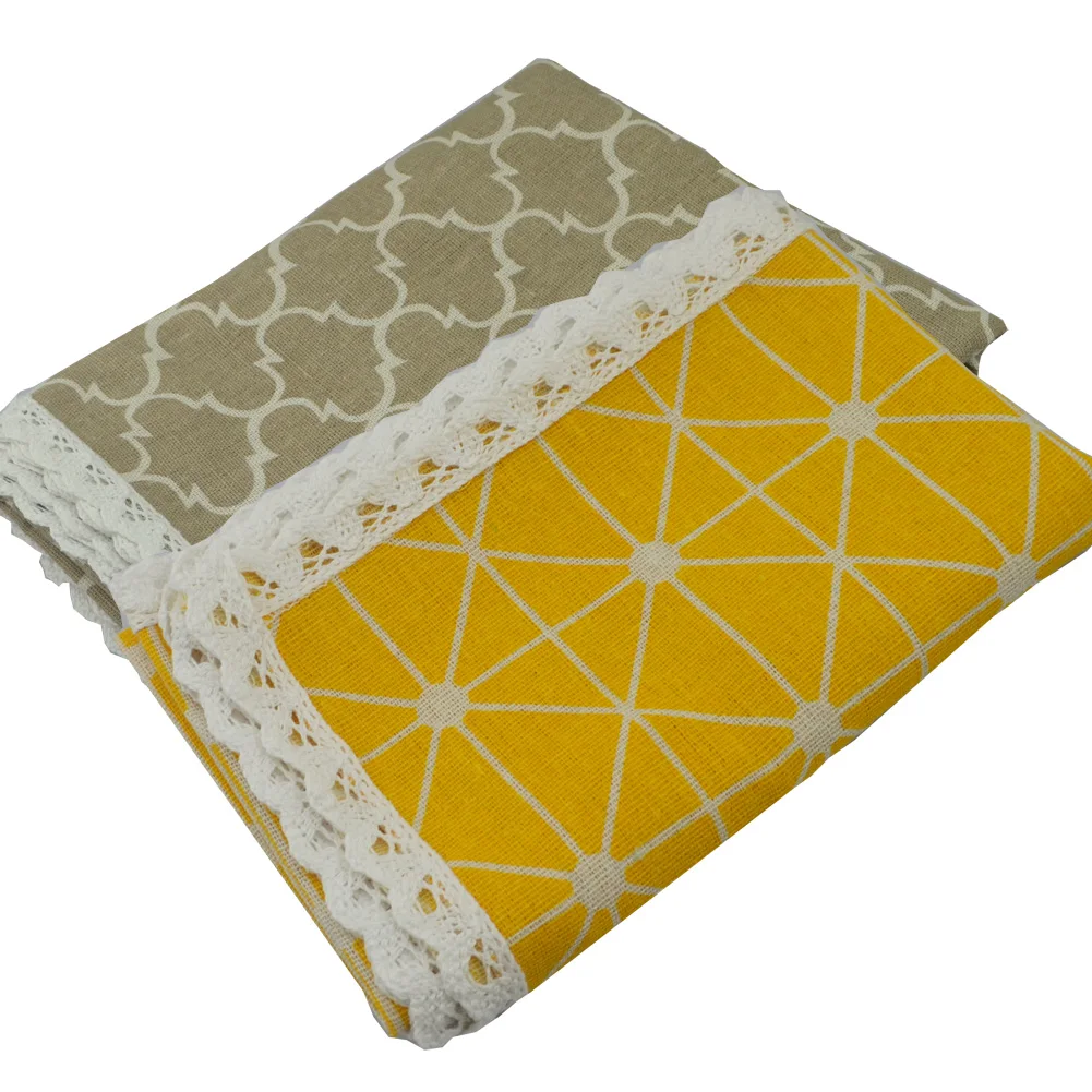 

Gray/Yellow Linen Cotton Lace Tablecloth Printed Lattice Lattern flower Home Table Cloth Rectangle Desk Christmas Table Cover