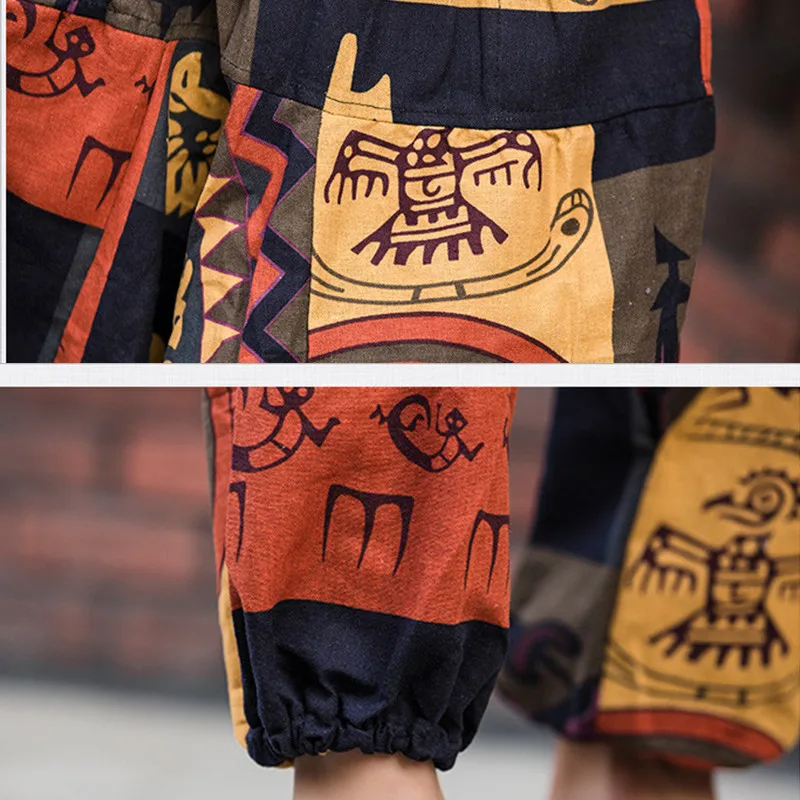 Брюки султанки мужские с принтом льняные свободные штаны в стиле хип хоп модные