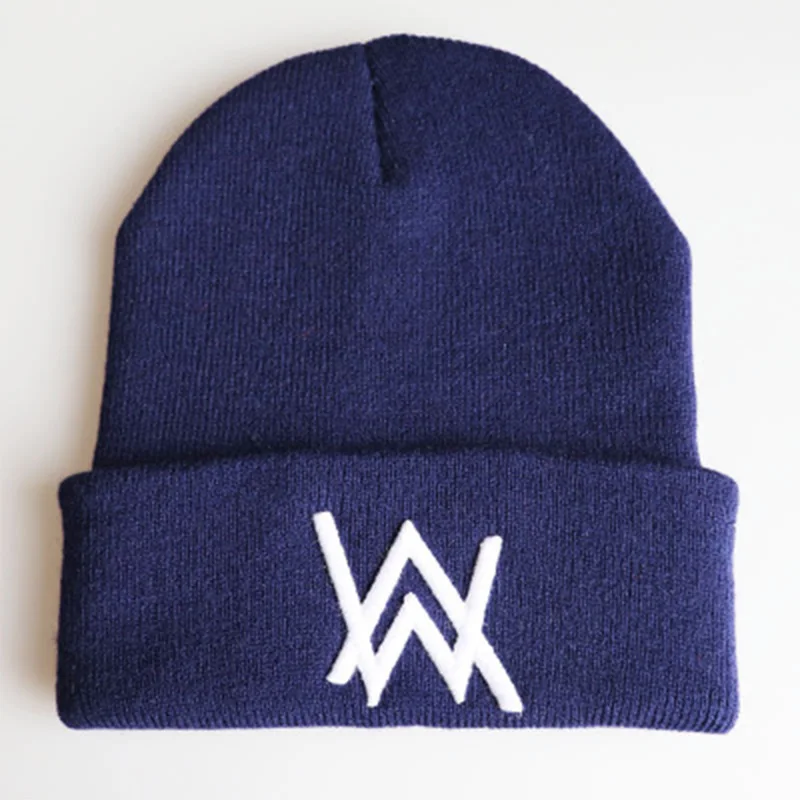 navy blue Модные шапки Alan Walker с вышивкой, шапки бини для женщин и мужчин, крутая Зимняя Теплая Лыжная Шапка, популярные шапки унисекс в стиле хип-хоп, вязаные шапки AW Skullies Bonnet - Цвет: navy blue