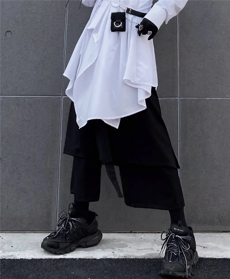 

Yamamoto dark wind loose fake two-piece skirt pants male ins niche irregular wide-leg pants nine points casual pants 2021