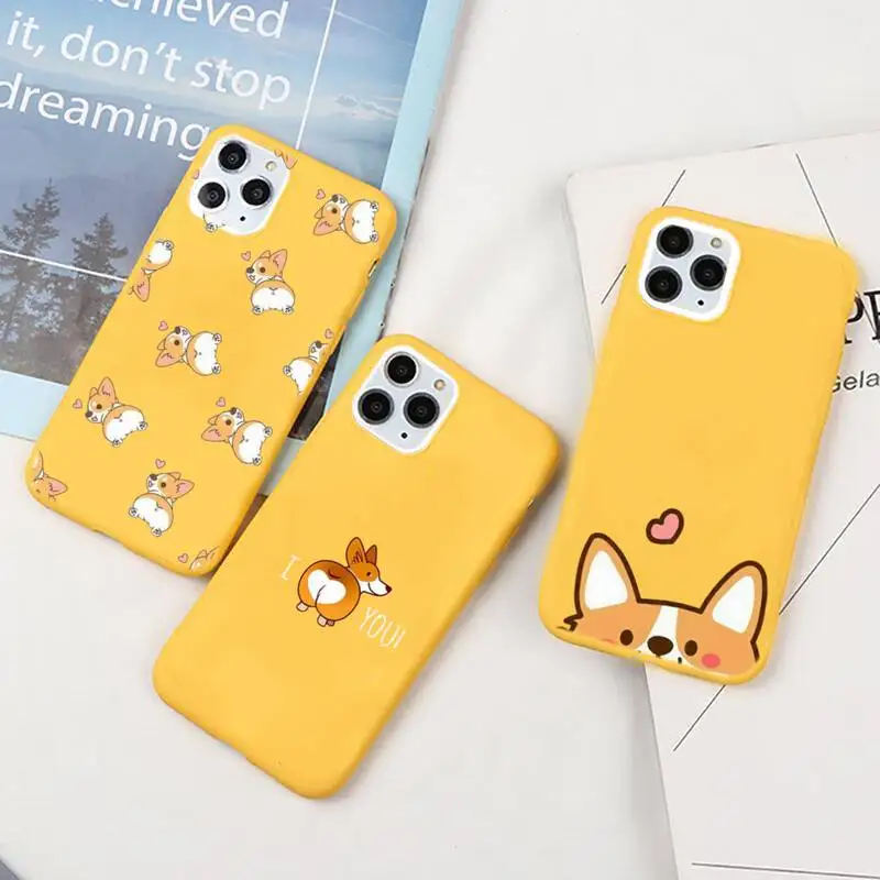 

Cute Cartoon Corgi Phone Case For IPhone 6 6s 7 8 Plus X Xs Xr Xsmax 11 12 Pro Promax 12mini Candy Yellow Silicone Cover