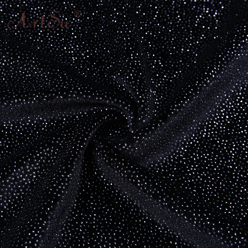 ArtSu Sparkly Black Sexy Dresses Club Wear Women Bodycon Mini Bandage Dress Two Piece Set Fashion Hollow Out Halter Party | Женская