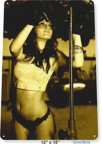 

Tin Sign New Aluminum Jacked Up Pin-up Girl Garage Auto Shop Hot Rod Sign Metal Sign 11.8 x 7.8 Inch