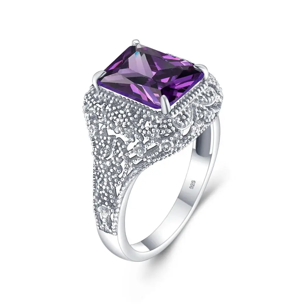 

Silver Rings For Women Genuine 925 Sterling Silver Amethyst Ring Sparkling Purple Stone Rectangle Trendy Luxury Fine Jewelry New
