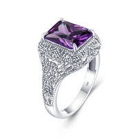 silver rings for women genuine 925 sterling silver amethyst ring sparkling purple stone rectangle trendy luxury fine jewelry new