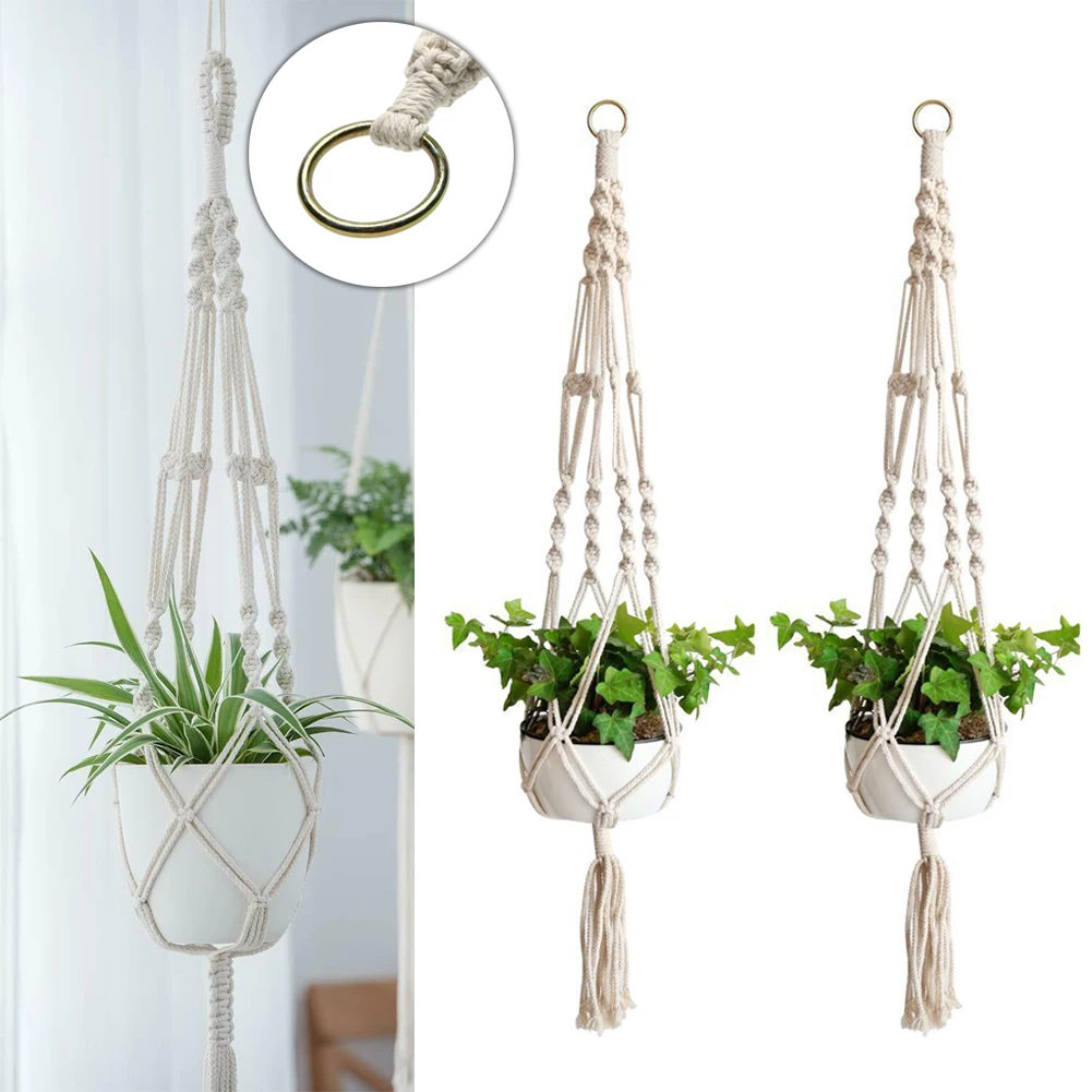 

2PCS Macrame Plant Hanger Indoor Hanging Planter Basket Flower Pot Holder Cotton Rope Braided Craft Vintage Decor High Quality