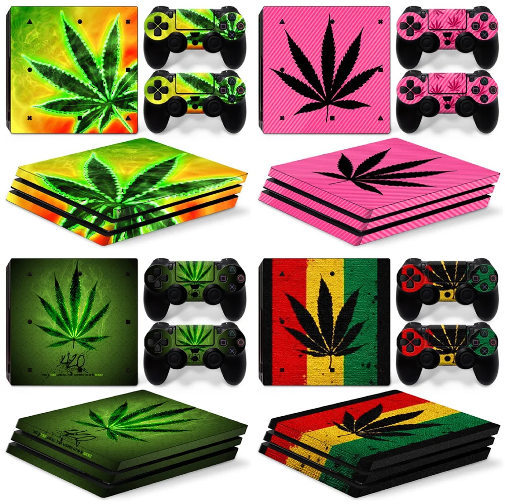 Наклейки на консоль и контроллеры PS4 PRO виниловые Стикеры с зелеными листьями для