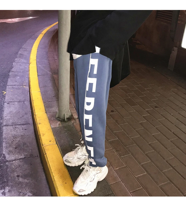 Plus Velvet Thick Joggers Pants Men's Fashion Letters Printed Casual Sweatpants Men Street Wild Hip Hop Loose Trousers Mens