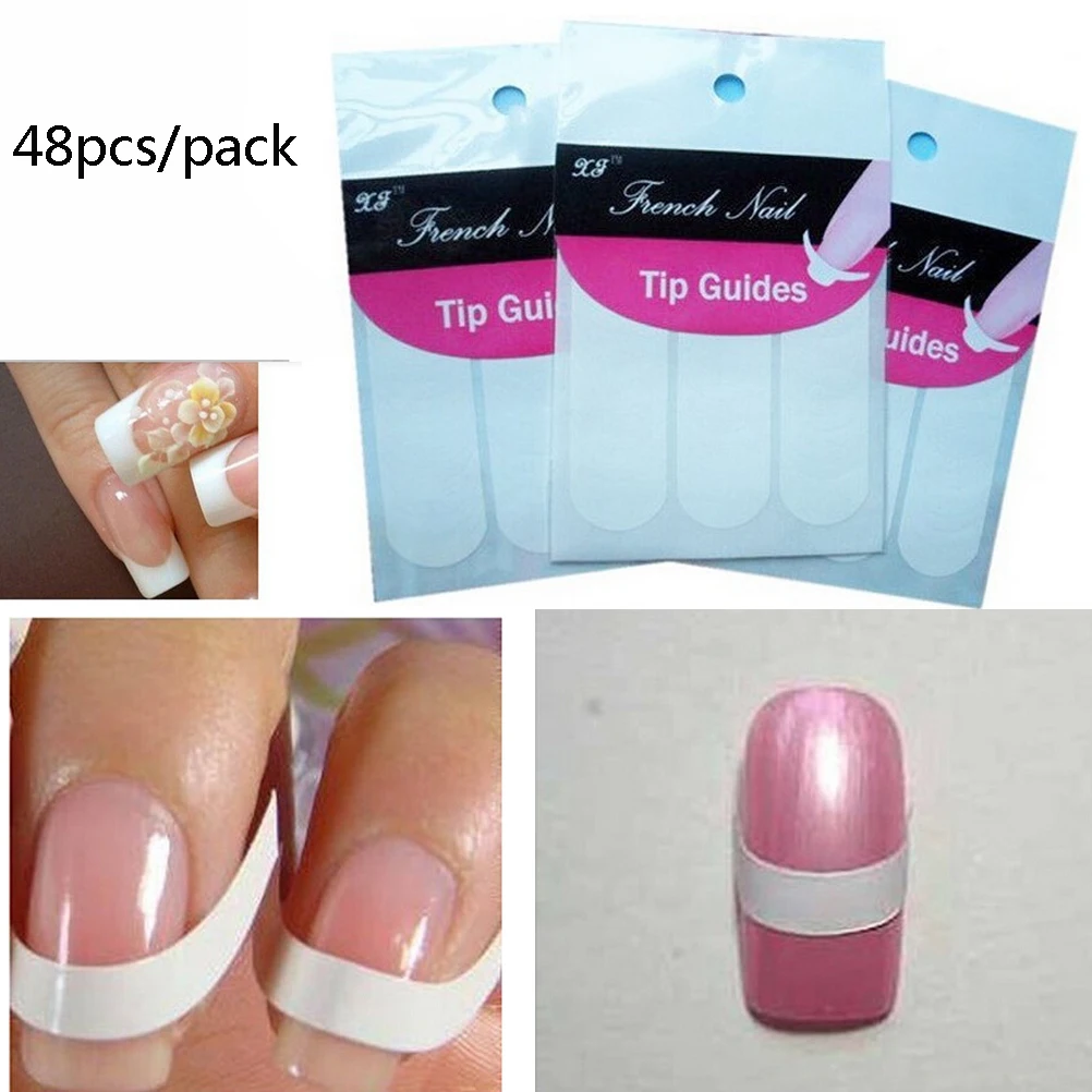 

48pcs/pack French Nail Stickers Manicure Strip Nail Art Form Finger Tip Guides Sticker DIY Line Tips Stickers & Decals