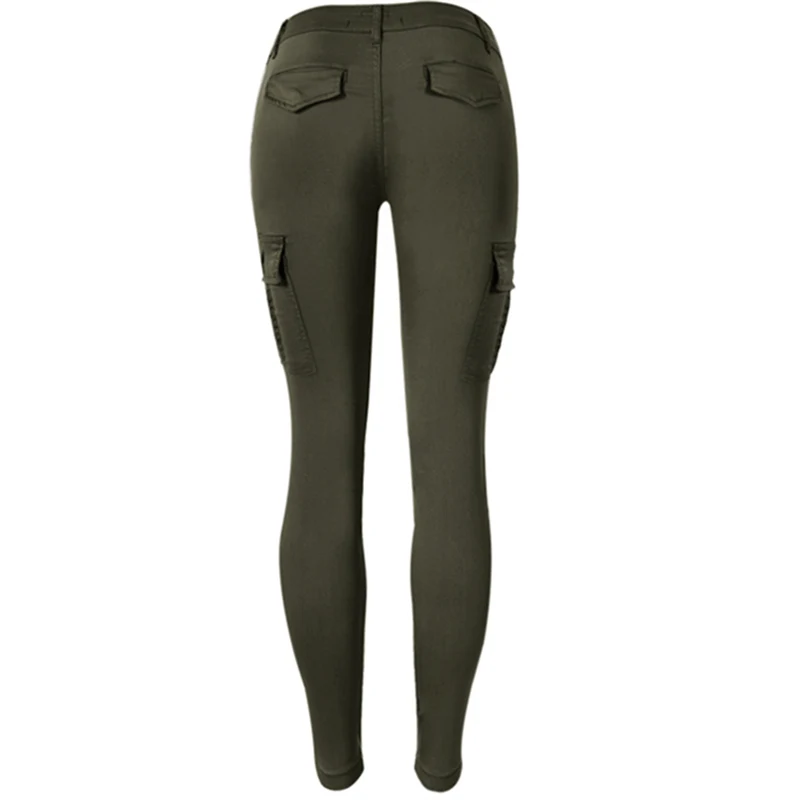 Брюки женские армейские зеленые с заниженной талией облегающие эластичные штаны
