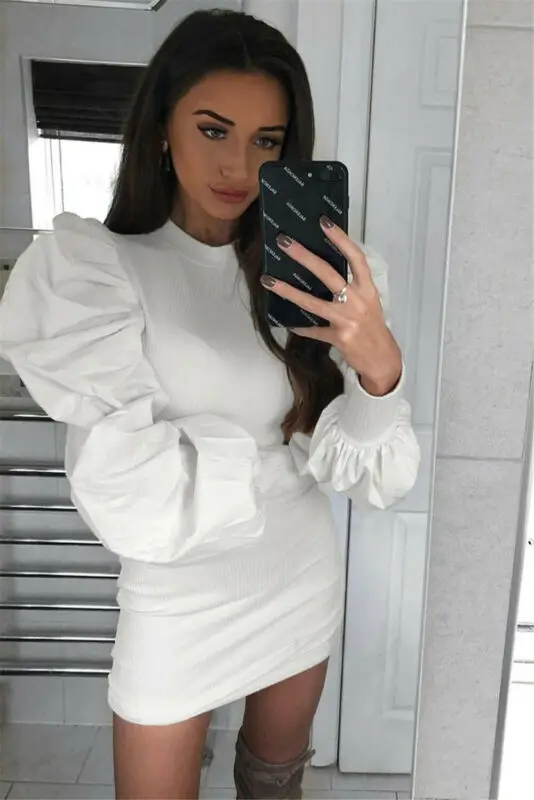 Женское трикотажное платье свитер с длинными рукавами фонариками