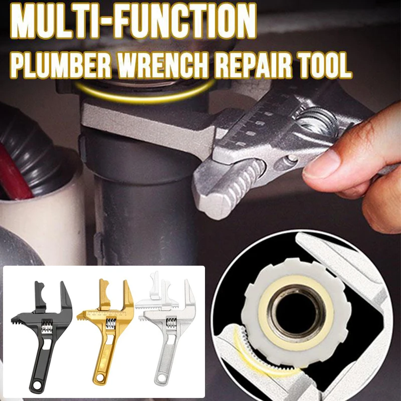 

Multi-Function Plumber Wrench Repair Tool Adjustable Wrench Short Shank Large Opening Bathroom Garage Spanner Wrench Mechanical