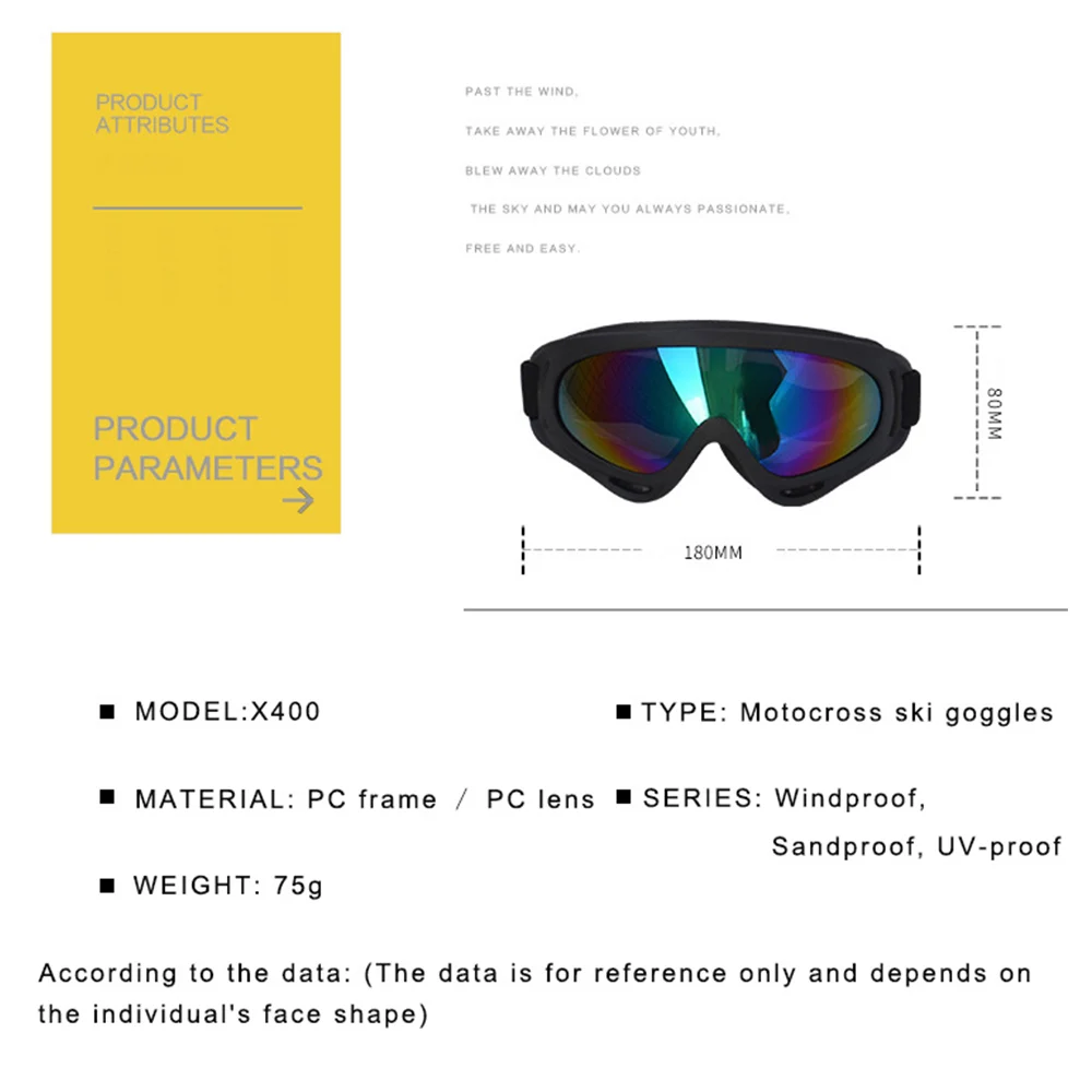 

2021 Clear Lens Motorcycle Goggles Outdoor Color Frame Ski Goggles Motocross Womens Sunglasses Riding Windshield for Adult Child