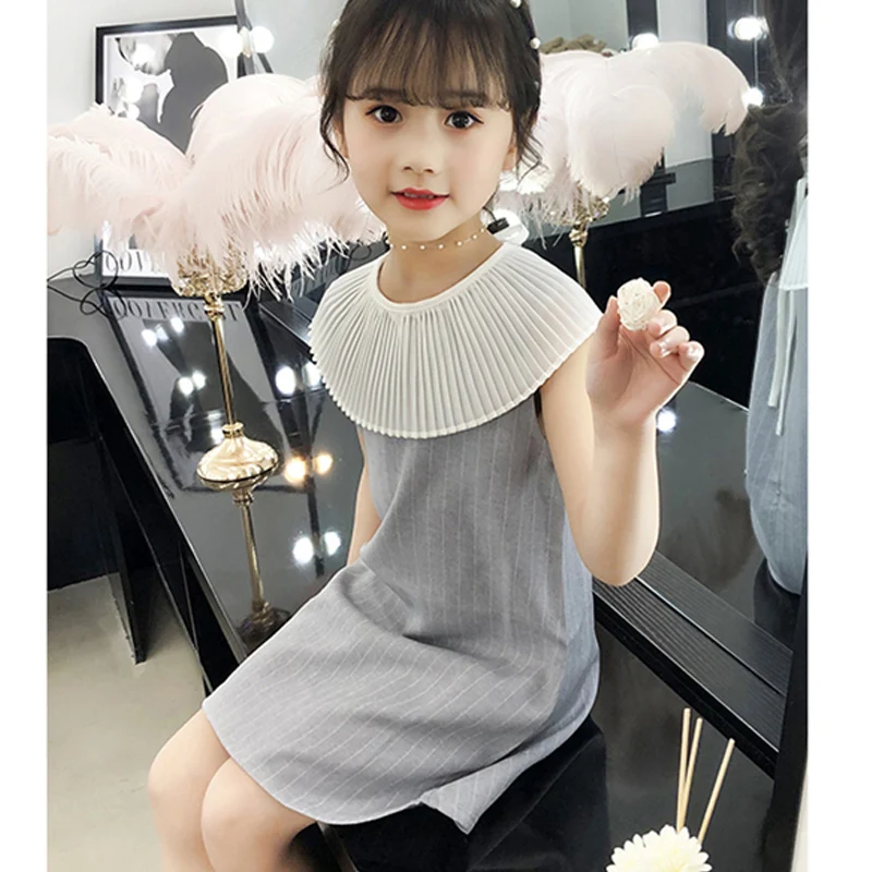 

Kids Children Girls Cotton Dresses Long Sleeve Flower Applique Striped Peter Pan Collar Cute Girl Party Dress 6 8 10