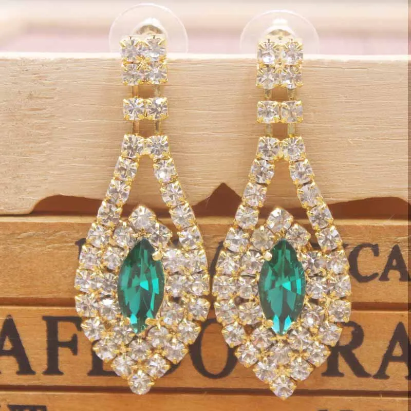 Элегантные зеленые серьги золотые/серебряные свадебные Zerong Стразы висячие