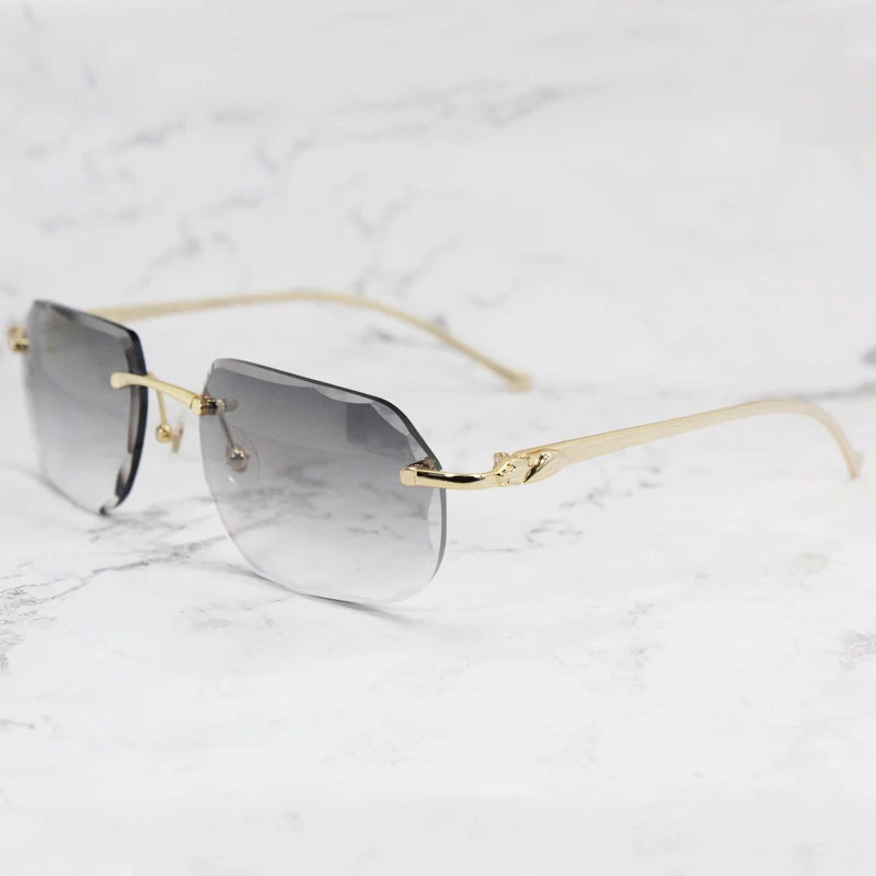 

Luxury Designer Sunglasses Mens Rimless Panther Diamond Cut Stylish Carter Sun Glasses Vintage Driving Shades Gafas De Sol