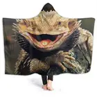 Одеяло с капюшоном, плюшевое мягкое зимнее теплое одеяло с 3D изображением медвежьих дракона и ящериц, шерпа, с накидкой