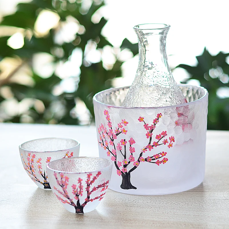 

Art Sakura Sake Cup Handmade Japanese Style Glass Hip Flask Set Superior Quality Flasque Alcool Table Supplies EJ50HF