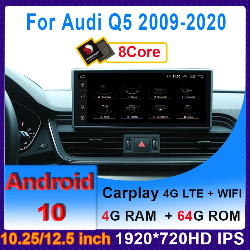 $442.50 Android 10 12.5“ Snapdragon 4+64G Car Multimedia Player GPS Navigation Radio for Audi Q5 Q5L 2018 2019 2020 CarPlay Video Stereo
